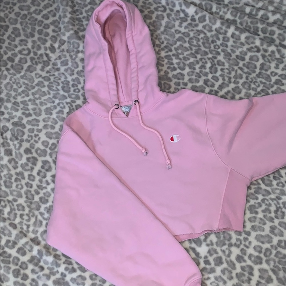 Pink cropped champion hoodie